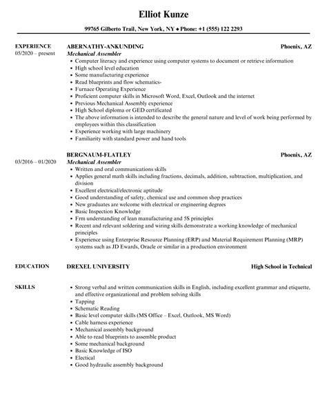 mechanical assembler resume